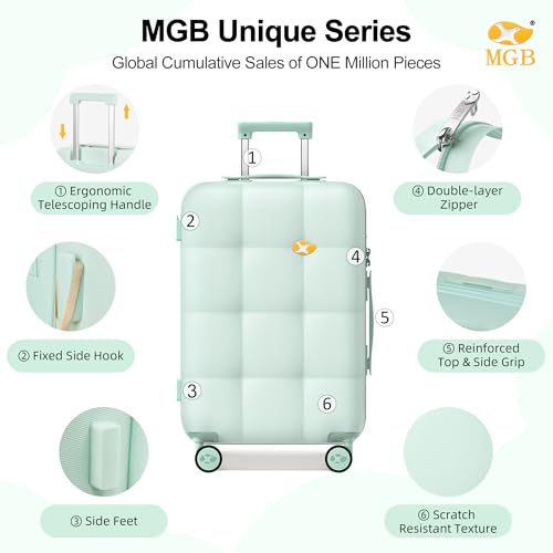 MGB Carry On Luggage 22x14x9 Airline Approved, 100% PC Hard Shell Carry On Suitcases with Spinner Wheels and TSA Lock, Suitcases with Wheels for Men Women, Aquamarine4