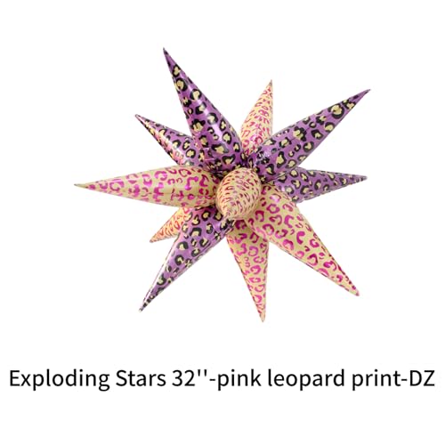 Image of 4psc Pink Yellow Leopard Print Balloons Cheetah Print Balloons Explosion Star Star Burst for Bachelorette Party Decorations Makeup Birthday Party Decorations Jungle Animal Party Decor Supplies