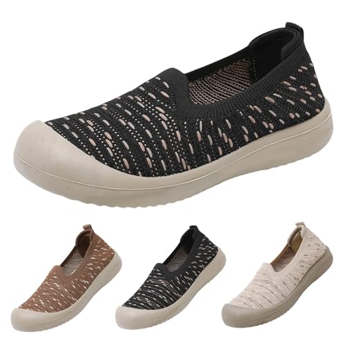 Women's Knit Slip-On Sneakers Ladies Low-top Casual Walking Shoes Cute Flying Woven Loafer Lightweight Breathable Mesh Fashion Sneakers2