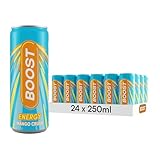Boost Energy Drink Mango Flavour - 24 Pack Drinks with Caffeine, Taurine and Vitamin B | Carbonated Energy Drinks | Gluten Free Vegan Low Calorie Fizzy Drinks Multipack | 24x250ml