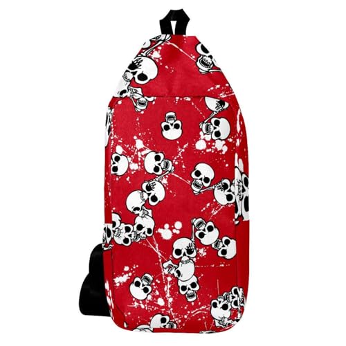 Sac à dos bandoulière grunge motif crâne rouge et blanc
