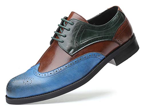 Mens Oxford Stylish Brogue Tricolor Wingtip Formal Lace Up Dress Shoes
