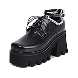 [Materialien] Obermaterial: Kunstleder, Sohle: Gummi, Innenmaterial: Mikrofaser, Verschluss: Schnürsenkel, Absatzform: Blockabsatz, Absatzhöhe: 8 cm, Plattformhöhe: 4 cm, Schuh Breite: Normal