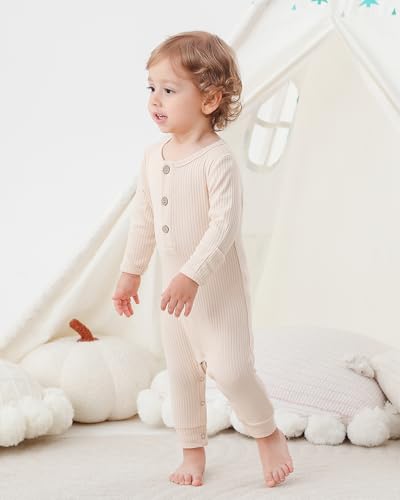 Bafeicao Baby Boy Girl 3 Pack Solid Romper Ribbed Cotton Long Sleeve Jumpsuit Infants Outfits Clothes with Mitten Cuffs4