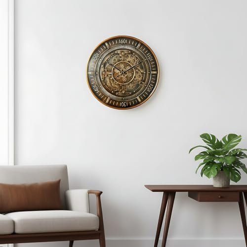 Image of ORBICA Helix Bronze 24 Inch Gear Wall Clock | Vintage Bronze Wall Clock | Large Decorative Designer Clock | Luxury Home Decor | Mechanical Moving Gear Style