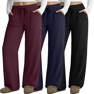 Neer 3 Pack Women's Plus Size Lounge Pants Wide Leg Sweatpants 3Color 3XL