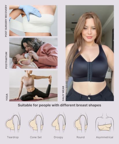 Image of SHAPELLX Post Surgery Bras Front Closure Compression Bra Surgical Wirefree Mastectomy Bra with Adjustable Straps