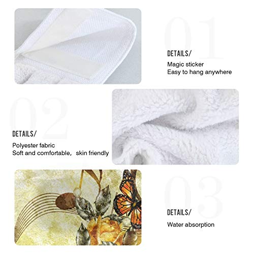 Slhkpns Vintage Piano Music Notes Kitchen Hand Towels With Hanging Loop Brown,Retro Spring Butterfly Flowers Absorbent Tie Towel 2 Pcs Kitchen Linen Sets For Bathroom Restroom Home Decor #TOP4