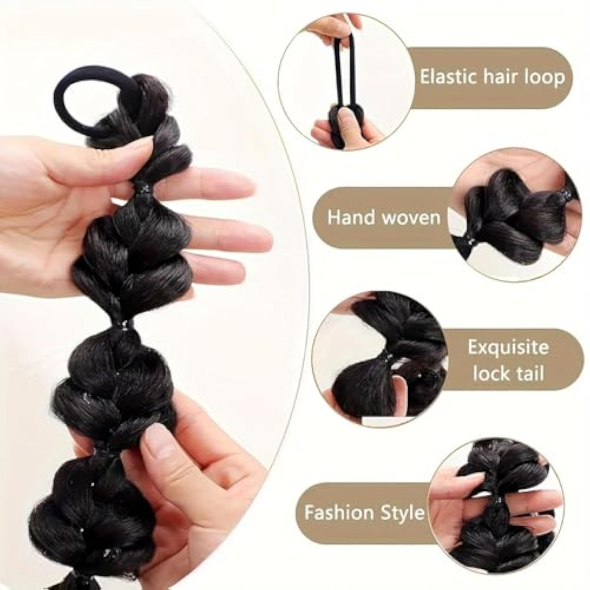 2pcs Brown Bubble Ponytail Wig Synthetic Braided Extensions