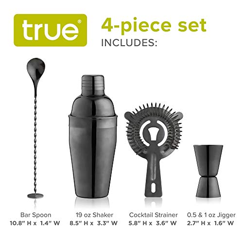 image for True 4-Piece Cocktail Shaker Set Includes Cobbler Shaker, Strainer, Ji