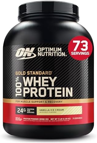 Optimum Nutrition Gold Standard 100% Whey Protein Powder, 2.270g - Vanilla Ice Cream - 73 servings (packaging may vary)