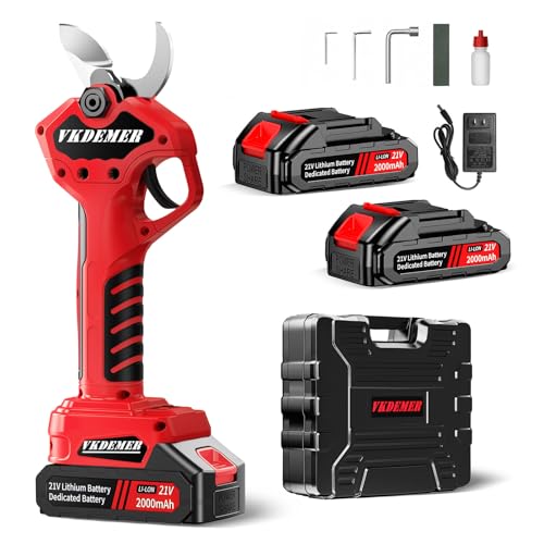 Vkdemer Electric Pruning Shears, Professional Cordless Pruning Shears with LCD Display, Electric Pruner Battery Powered with 2 PCS Rechargeable 2Ah Lithium Battery, 1.6Inch (40MM) Cutting Diameter