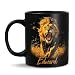 Customized Name Lion Black Mug, Custom Animal Coffee Cup, Lion Ceramic Mug 11oz 15oz, Personalized Animal Themed Black Cup, Gift For Kid Adult On Birthday