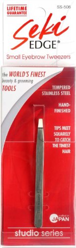 Seki EDGE SS-506 | Made in Japan | Mała pęseta do brwi | Pęseta ze stali nierdzewnej z ręcznie szlifowanymi końcówkami | Ergonomiczna, szerokie uchwyty, w zestawie etui | 7,3 cm