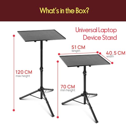 Image of PYLE Laptop & Projector Stand, Tripod Stand With Adjustable Height 28 inch-50 inch, Portable DJ Equipment Mount, Angle Adjustable Tray, Lightweight Metal Construction, Stage, Studio, Musicians & Performers