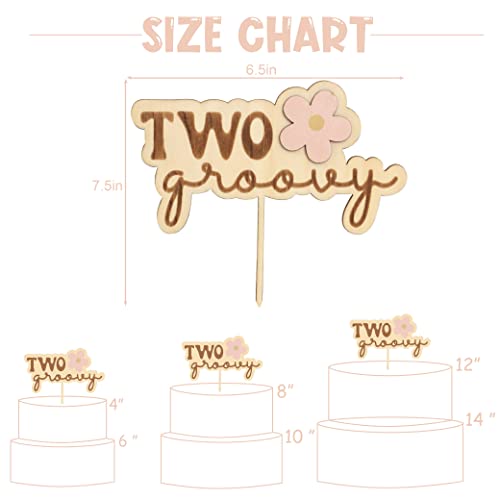 Two Groovy Wood Cake Topper - Boho Daisy Cake Topper For Baby's Second Birthday,Retro Cake Topper, Floral Cake Topper (Pink Two) #TOP1