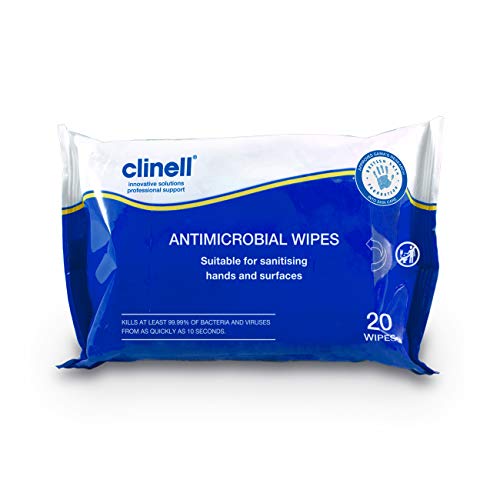 Clinell RAW20 - Toallitas antibacterianas para manos y superficies (probado dermatológicamente, mata el 99,99% de gérmenes, paquete de 20 toallitas