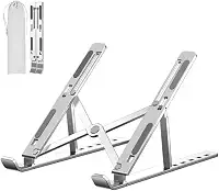 Suporte para Notebook e Tablet em Alumínio Articulado Dobrável com Regulagem de Altura, Base Estável Antiderrapante, Linha Premium, Portátil, Ideal para Mesa Escritório Home Office e Estudo