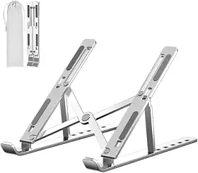 Suporte para Notebook e Tablet em Alumínio Articulado Dobrável com Regulagem de Altura, Base Estável Antiderrapante, Linha Premium, Portátil, Ideal para Mesa Escritório Home Office e Estudo