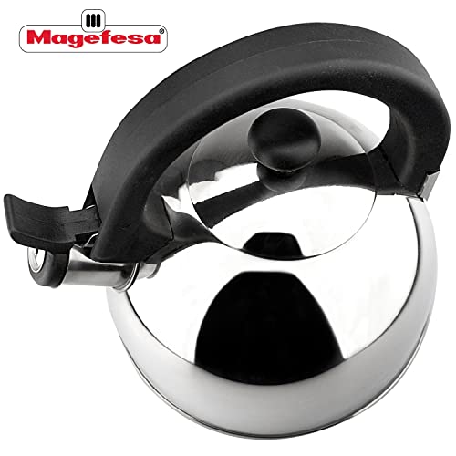 Magefesa® Nubia Black Kettle Stovetop, Whistling Kettle Teapot, 2.1 Quart, Made In Stainless Steel, With Heat Proof Ergonomic Handle, Small Tea Pot #TOP2