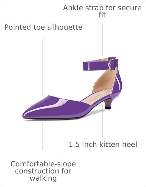 Image of Aachcol Women Kitten Low Heel Ankle Strap Pumps Pointed Toe Sandals Dress Shoes Party Office Wedding 1.5 Inch