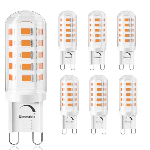 SSQY G9 LED Bulb Dimmable T4 G9 4W Replacement for 40 Watts Halogen Ceramic Base 120V 400 Lumen 360Beam Angle G9 Light Bulbs for Chandelier Home Lighting Bathrom 6 Pack