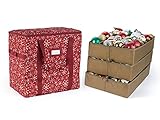 Covermates Keepsakes Adjustable Ornament Storage Bag, Carrying Handles, Padded Protection - Holiday Storage-Red Snowflake