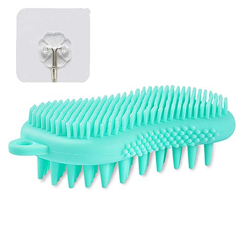 Arswin Hair Scalp Massager Shampoo Brush,Soft Silicone Wet and Dry Double Sided & Exfoliating Back Scrubber for Face Shower Bath Body Brush for Men Women Kids with Free Adhesive Hook(Green)