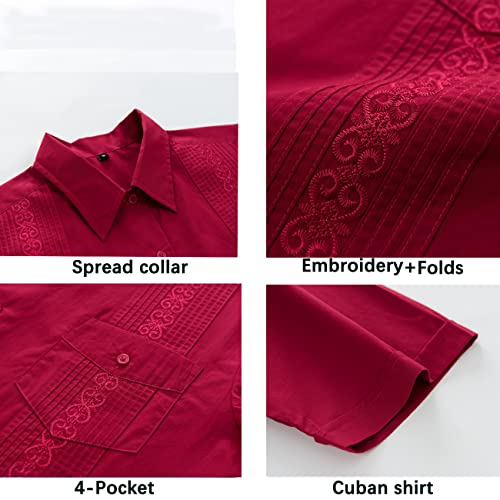 MAXJON Mens Short Sleeve Button-Down Guayabera Shirts for Men Cuban Embroidered Pleats Beach Shirts…4