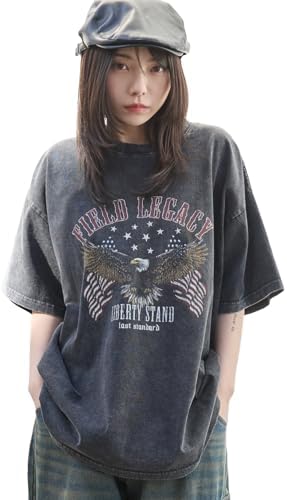 Wego Vintage Washed Graphic Big T-Shirt, Tops, Clothes, Short Sleeve T-Shirt, Spring Clothes, Summer Clothes, Street Wear, Women's