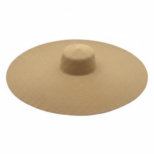 Chapeau en paille extérieur pliable kaki pour femme avec grand bord de plage