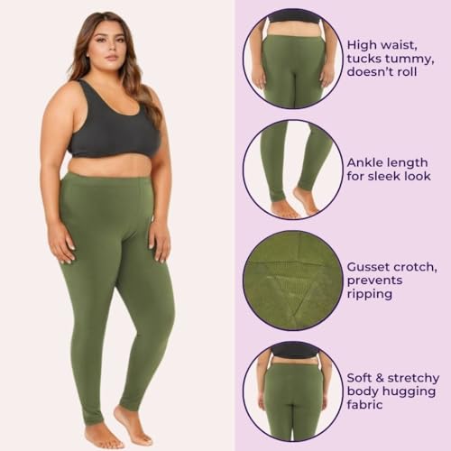 Image of Adira | Plus Size Leggings for Women | Plus Size Leggings for Women | High Waist | Ankle Length | Soft Cotton & Elastane Blend | Non-See-Through | Gusset Crotch Prevents Ripping
