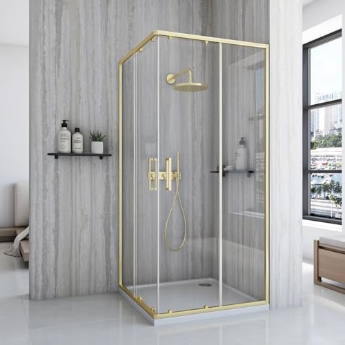 Rea Box doccia City 80x80 Gold Brush Cabina Doccia con piatto doccia Savoy Vetro di sicurezza temperato Transparent 4mm, 5mm (d'oro)