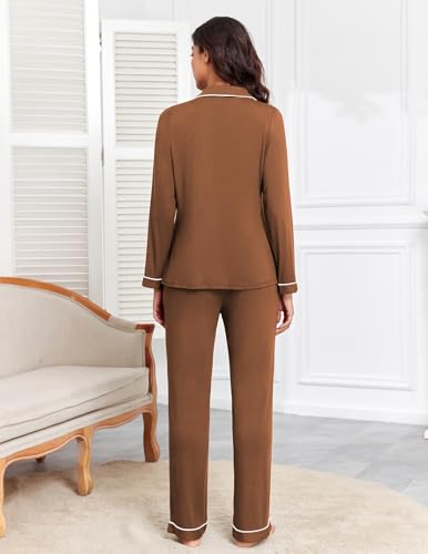 Image of Veseacky Women's Ribbed Knit Pajamas Set 2 Piece Warm Soft Loungewear Sleepwear Pjs S-XXL