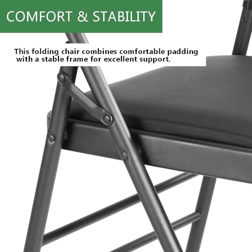 Amazing For Less FOLDING CHAIR Pack Of 2 (Fabric/Vinyl) Steel Frame Metal Foam Padded Folding Chairs (Black thumb #3
