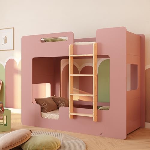 smartwood Lit Superposé 80x160 cm - Lit Superposé Enfant Rose en Bois avec Barrières de Sécurité et Sommier - Supporte Jusqu’à 230 kg - pour Garçons et Filles -...
