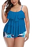 B2prity Women Plus Size Tankini Swimsuits Tummy Control 2 Piece Bathing Suit Ruffled Flounce Swimwear with Shorts