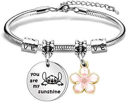 Maxforever Women Girl's Jewellery," You are My Sunshine" Charm Bracelet for Daughter, Niece, Girls (Pink Flower)