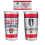 Rico Industries NHL Hockey Florida Panthers Back To Back Champions 2025 20oz Stainless Steel Tumbler with Lid - Great For Coffee, Tea, Water or Cocktails