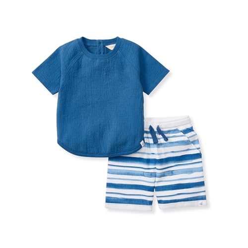 Burt's Bees Baby Baby Boys' Short Sleeve Shirt and Pant, Top & Bottom Outfit, 100% Organic Cotton Toddler Baby ette Set, Watercolour Stripes, 4 Years, watercolor stripes, 4 Jahre