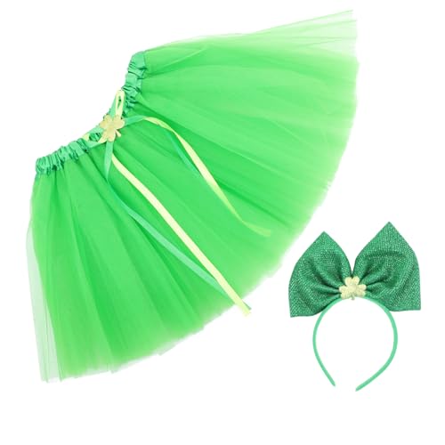 COSMEVIVI 1 Juego ropa de fiesta disfraz niño disfraces niños disfraz St Patrick festival outfit fairy costume Vestido y diadema de San Patricio para niños. falda tutú y diadema Malla Green