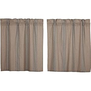 Vhc brands grain sack blue stripe vintage farmhouse kitchen curtain tier set 36×37  urban country home decor