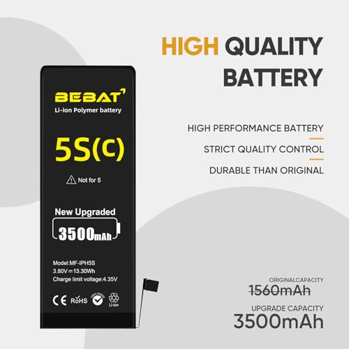 Image of Replacement for iPhone 5S /5C Battery, 3500mAh High Capacity Li-ion Polymer Replacement Battery for iPhone 5S /5C A1453 A1457 A1518 A1528 A1530 A1533 with Complete Professional Repair Tool