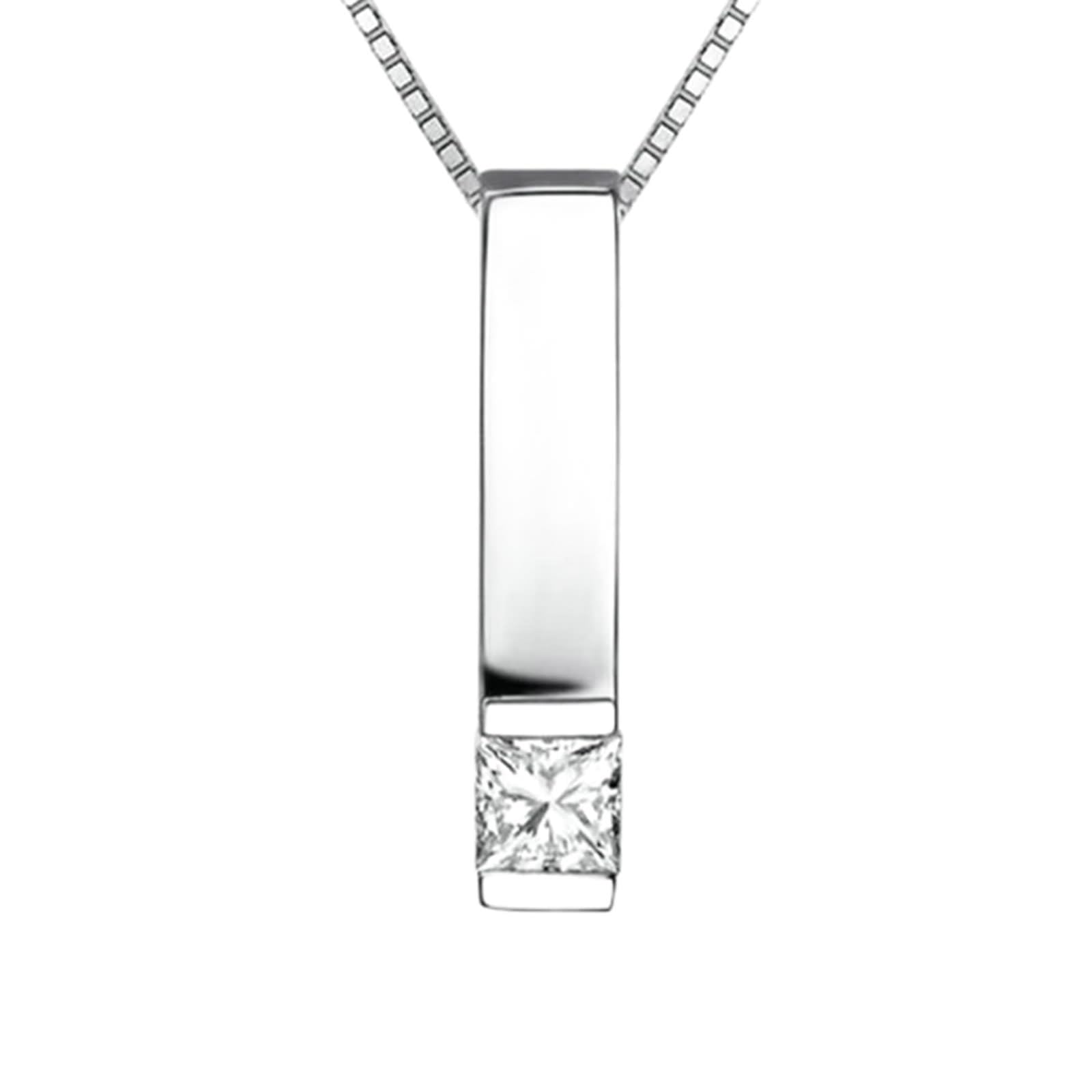 Damski łańcuszek z wisiorkiem, damski łańcuszek z diamentem o szlifie księżniczki, 0,07 ct, białe złoto/platyna