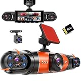 4 Kanal Dash Cam mit 3" IPS-Bildschirm 1080P Dashcam Auto vorne hinten, Kostenlose 64-GB-Karte,Dashcam mit Parküberwachung,G-Sensor,Loop-Aufnahme,WDR-Nachtsicht (8 IR-LEDs),Drahtlose App-Übertragung