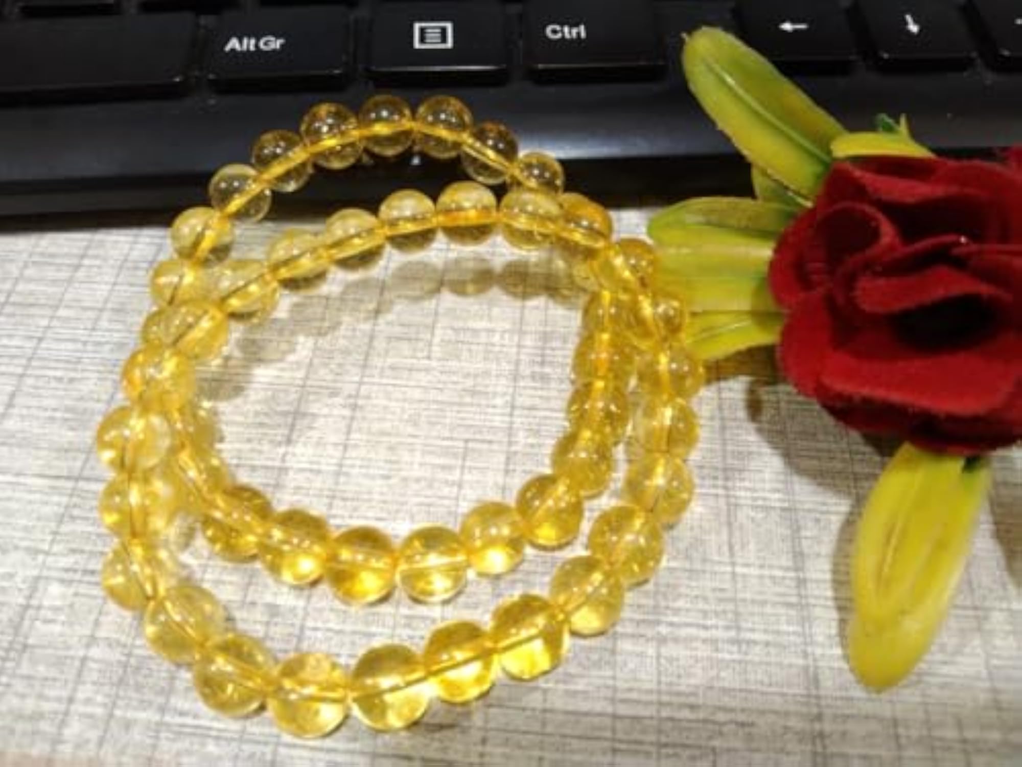 Natural Citrine Handmade Elastic Bead Bracelet