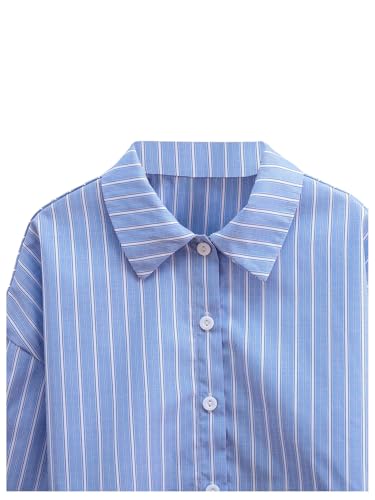 OYOANGLE Girl's Striped Button Down Shirts Long Sleeve Cropped Collared Blouse4