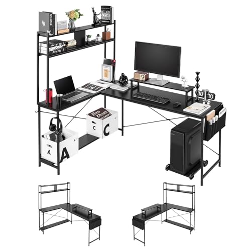 Image of VEVOR L-Shaped Computer Desk, 67-inch Reversible Corner Gaming Desk with Monitor Stand & Movable CPU Stand, Modern Stylish PC Table Sturdy Work Workstation for Home Office - Easy to Assembly