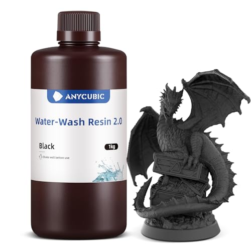 Image of ANYCUBIC 3D Printer Resin, Water Washable Resin 2.0, No Need Extra Alcohol and Easy to Clean, Fast Curing, Low Odor, Wide Compatibility for All LCD Resin 3D Printers (Black, 1kg)