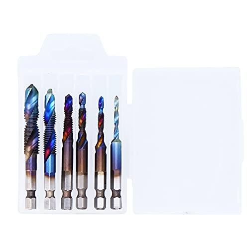 6Pcs Spiral Tap Drill Bit Set | High - Speed Steel for Soft Metal/Aluminum/Plastic | M3 - M10 Hex Shank | Punching Tapping Deburring 3 in 1